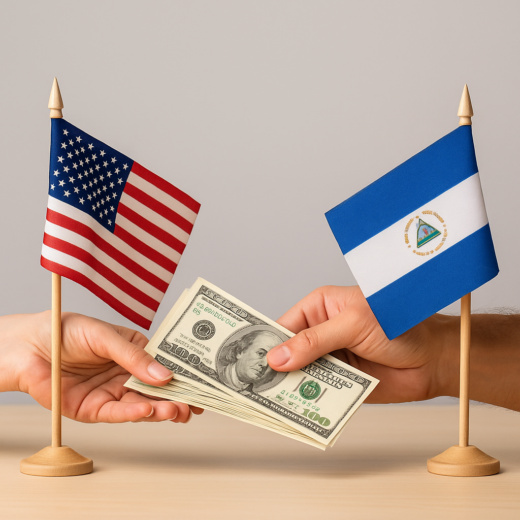 Persona entregando dinero en efectivo, simbolizando el envío de remesas desde Estados Unidos hacia Nicaragua.